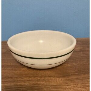 Vintage Anchor Hocking Fire King 350 White Green Stripe Bowl #935 USA